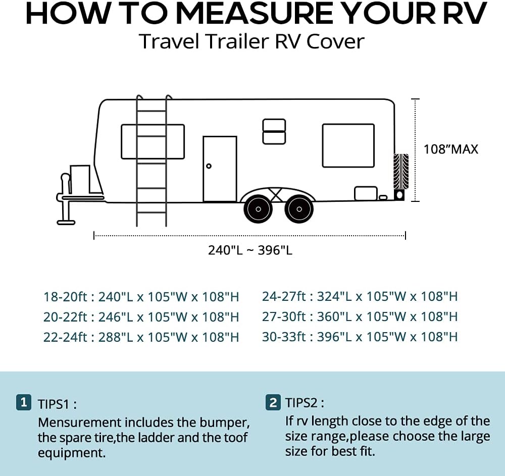 Extra-Thick 6-ply Travel Trailer RV Cover with 2 Windproof Straps, 4 Tire Covers J6855