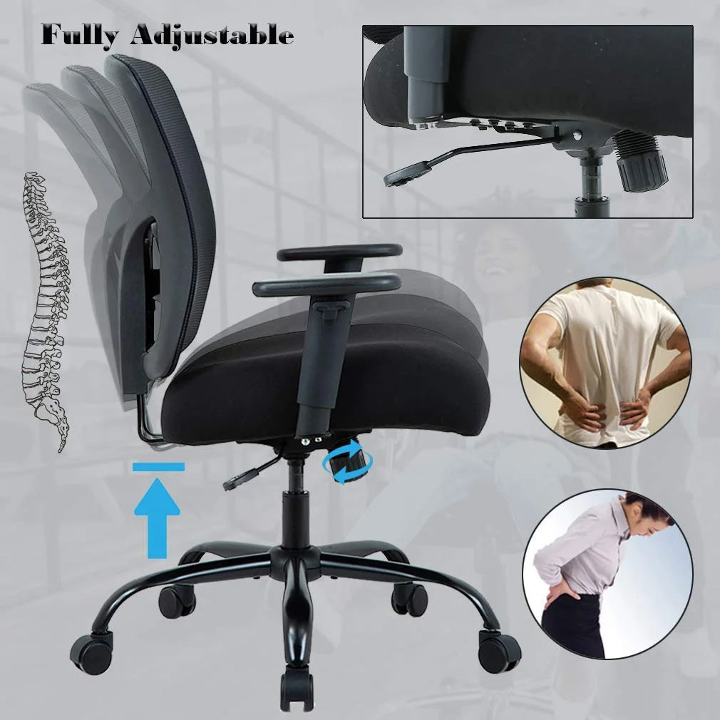 Black Mesh Ergonomic Office Chair 400 lbs with Wheels and Adjustable Arms W528