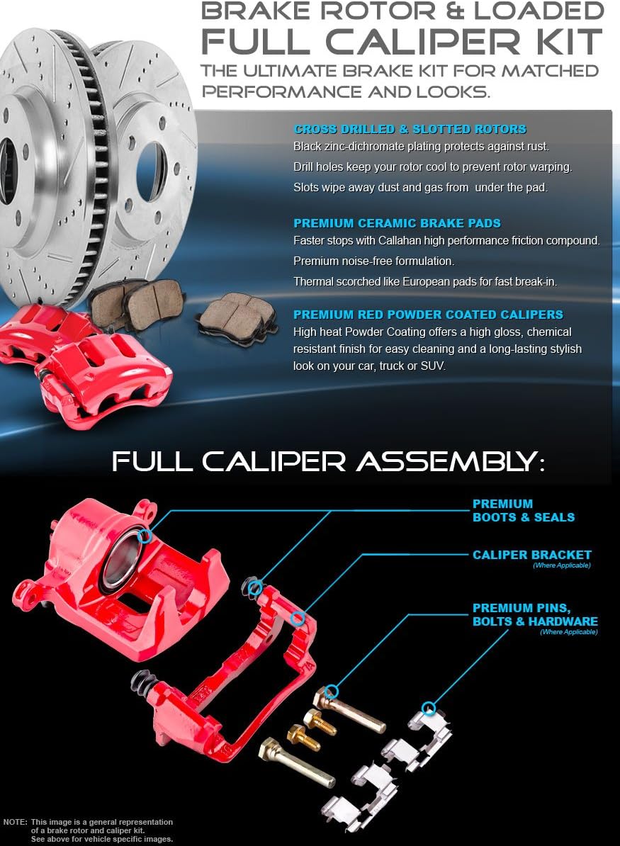 Powder Coated Red Calipers Rotors Ceramic Pads Kit K60600