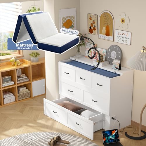White Queen Size Murphy Cabinet Bed with Drawers G181933
