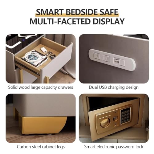 Black Smart Nightstand with Drawer and Safe K633