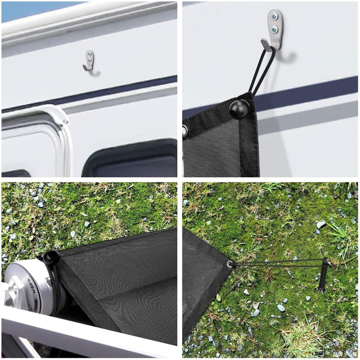 RV Awning Side Sun Shade 9’ x 7’ Black Mesh Screen Kit S9285