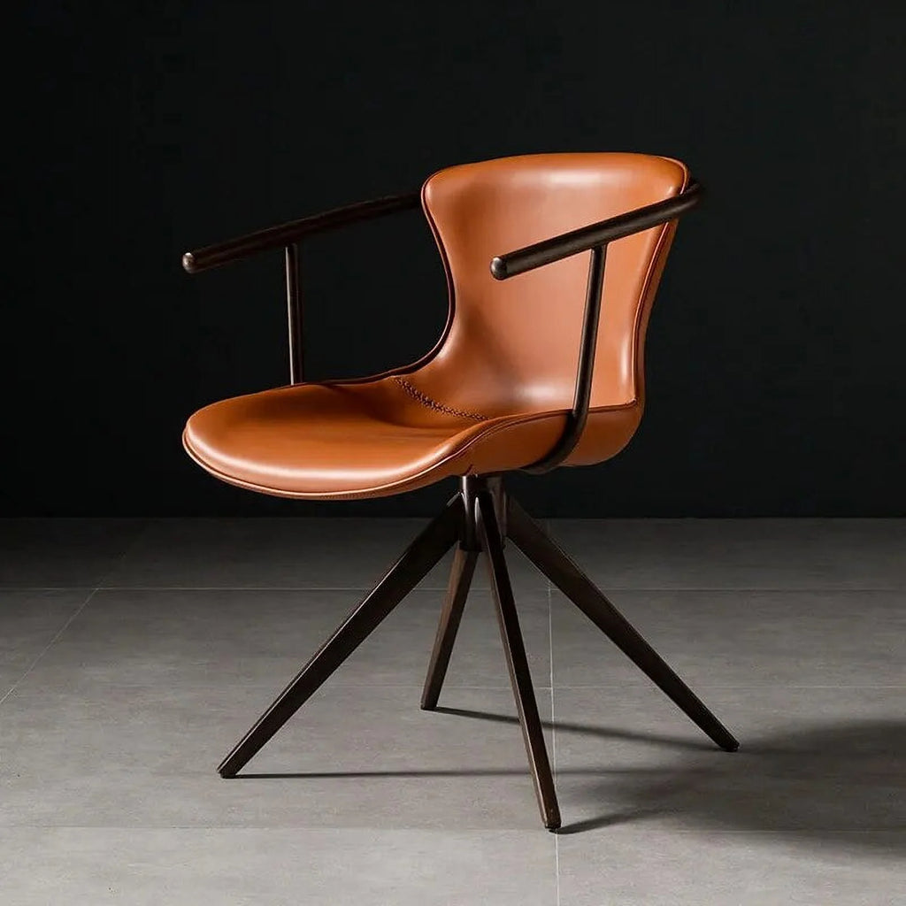 Nordic Retro Leisure Office Chair Leather Armchair Swivel Chair I438