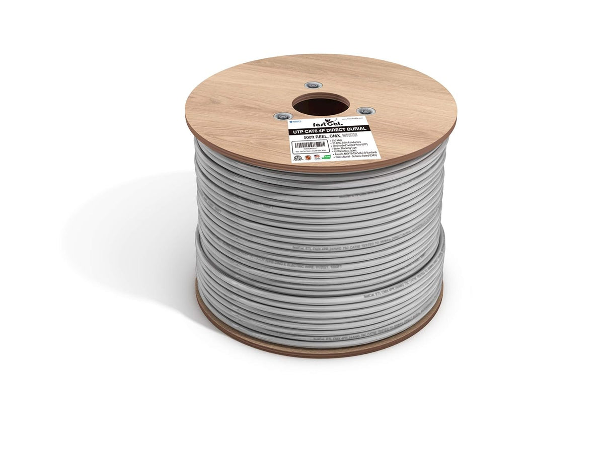 Cat6 Direct Burial Outdoor Rated CMX Cable, 23AWG Solid Bare Copper, 500ft Brown V989687