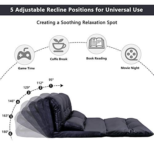 5-Position Folding Chaise Lounge with Adjustable Back & Steel Frame Black J642186