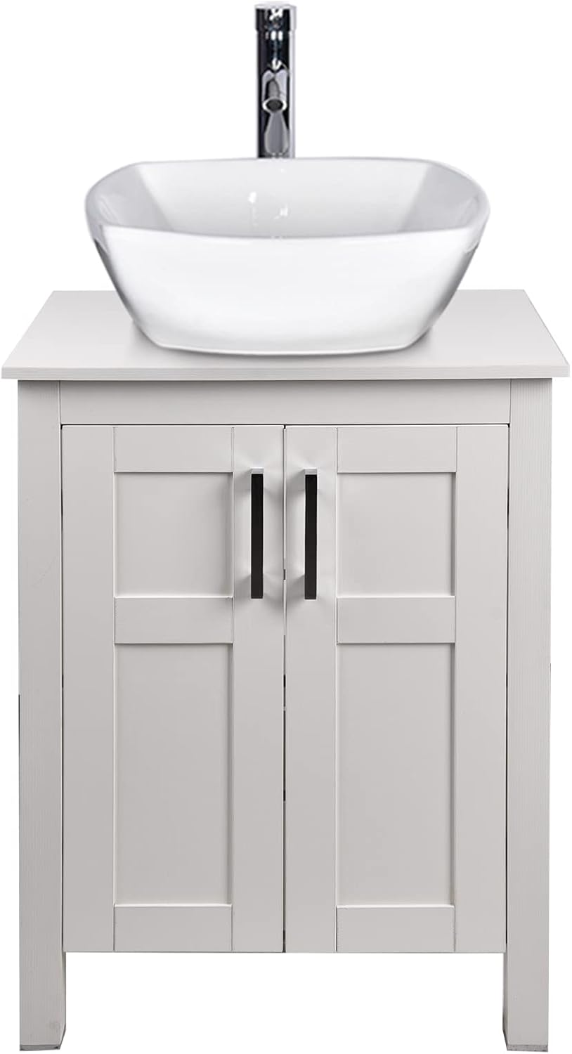 24 Inches White Single Bathroom Vanity Set with Top and 2-Door Cabinet P18900