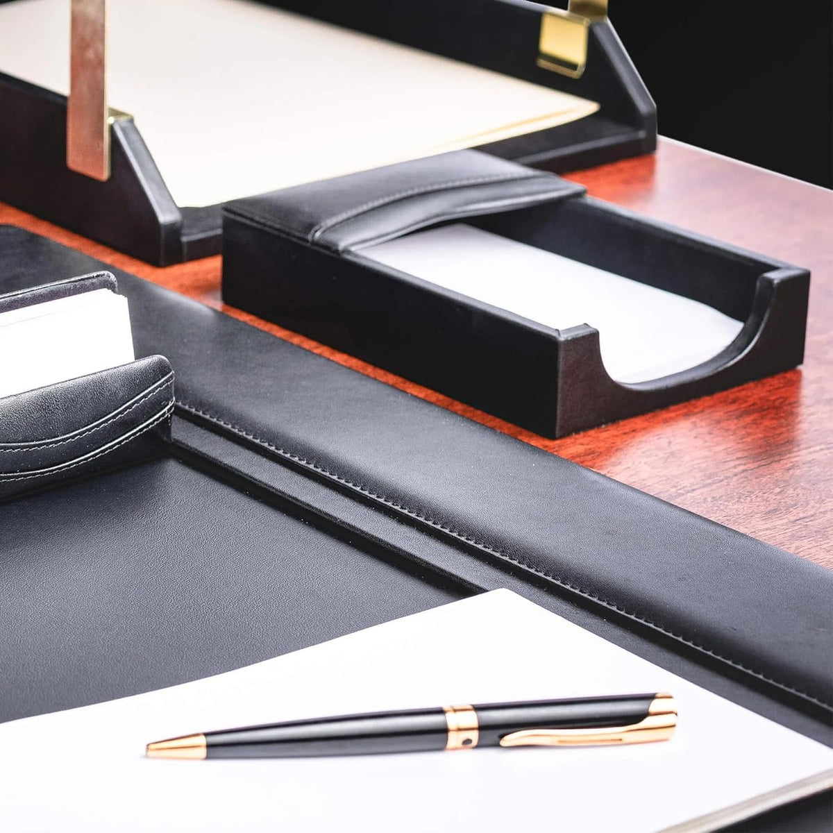 Black Leather 11-Piece Desk Set B855