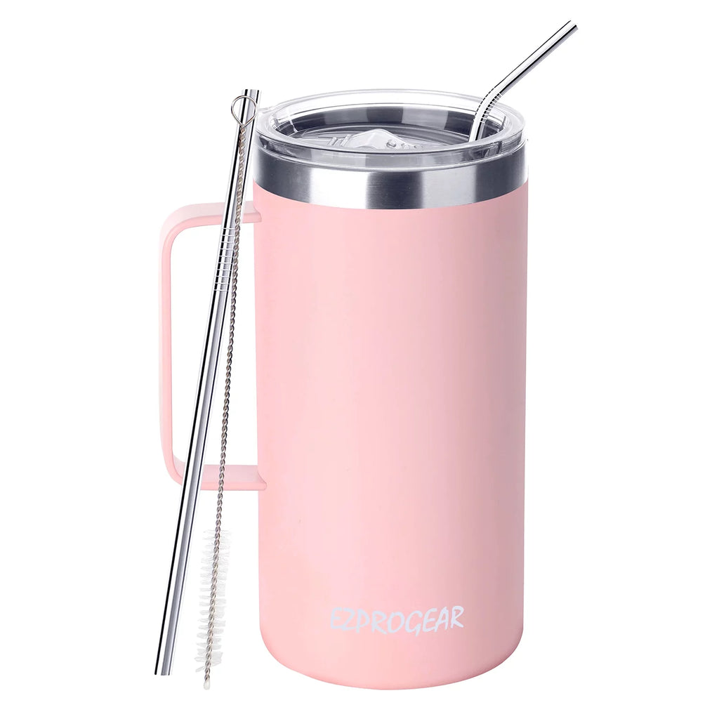 40 oz Stainless Steel Insulated Tumbler with Handle, Lid & Straws X9037
