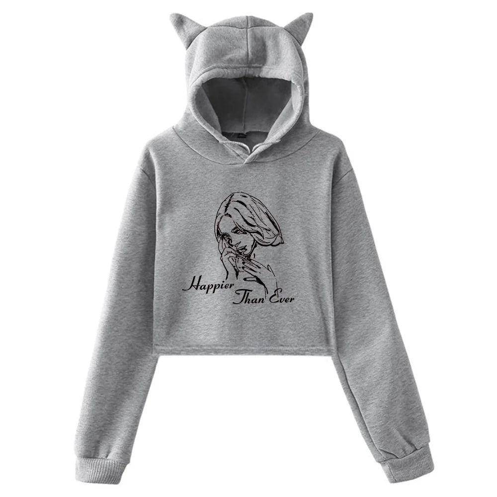 Cat Ears Hoodie Long Sleeve Crop Top E1191
