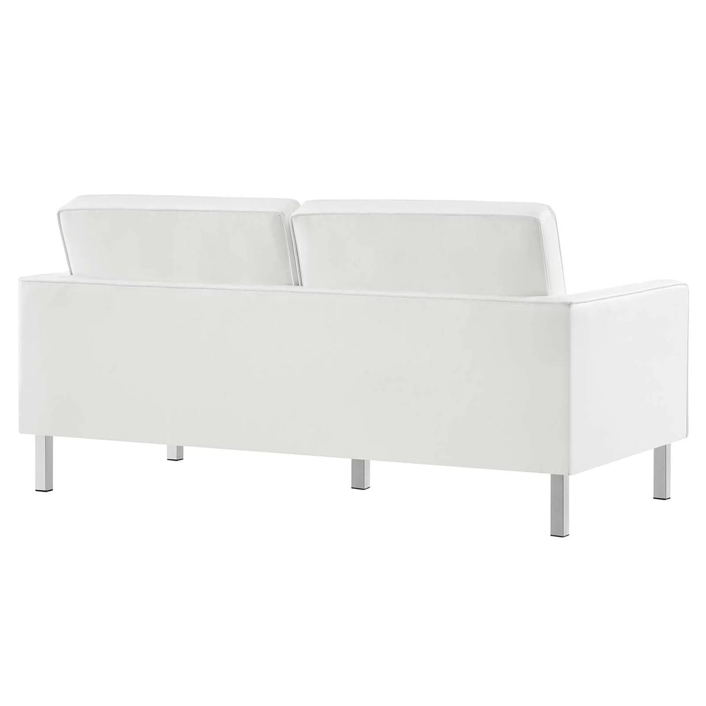 Silver White Tufted Vegan Leather Loveseat Z9770