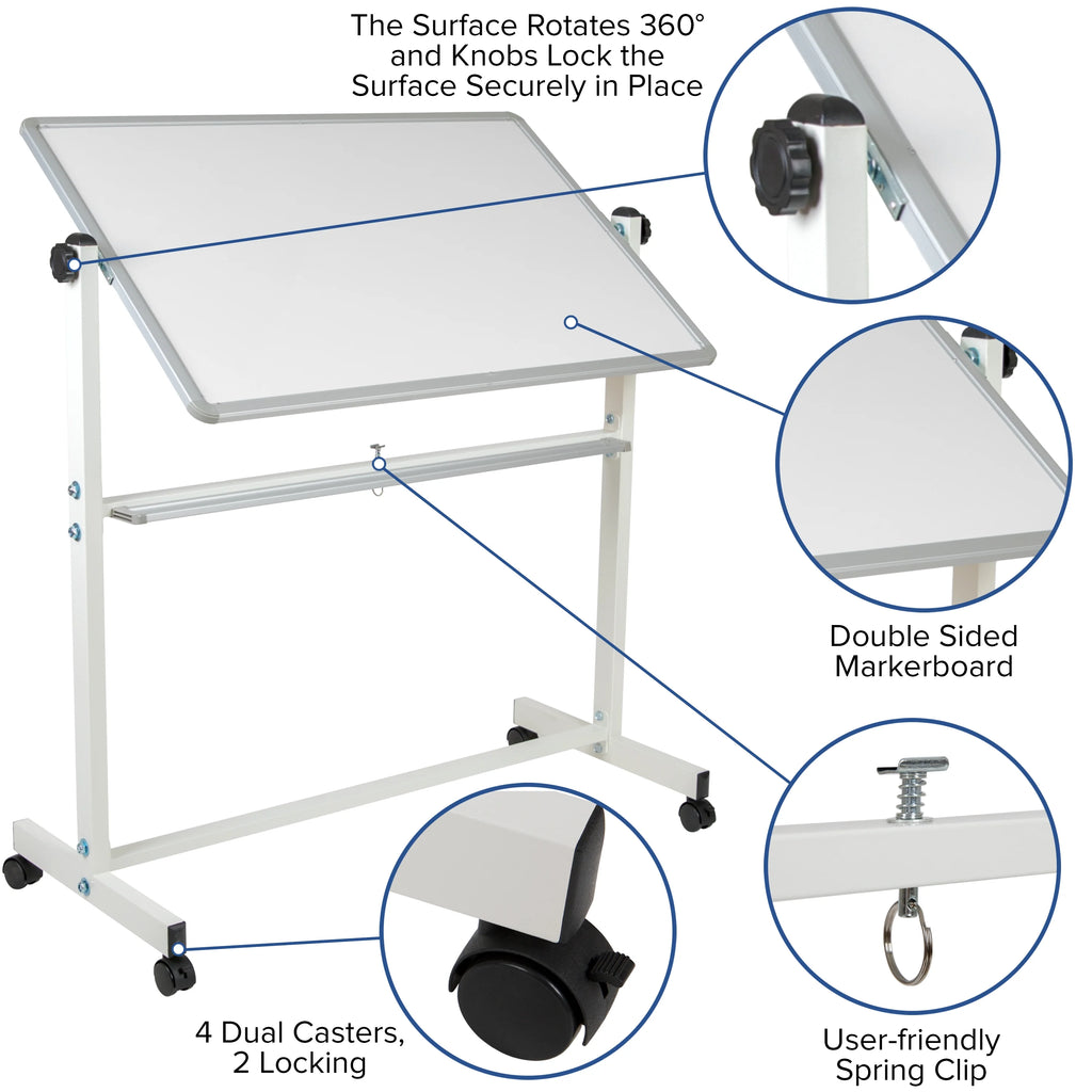 Double-Sided Mobile White Board with Pen Tray L393676