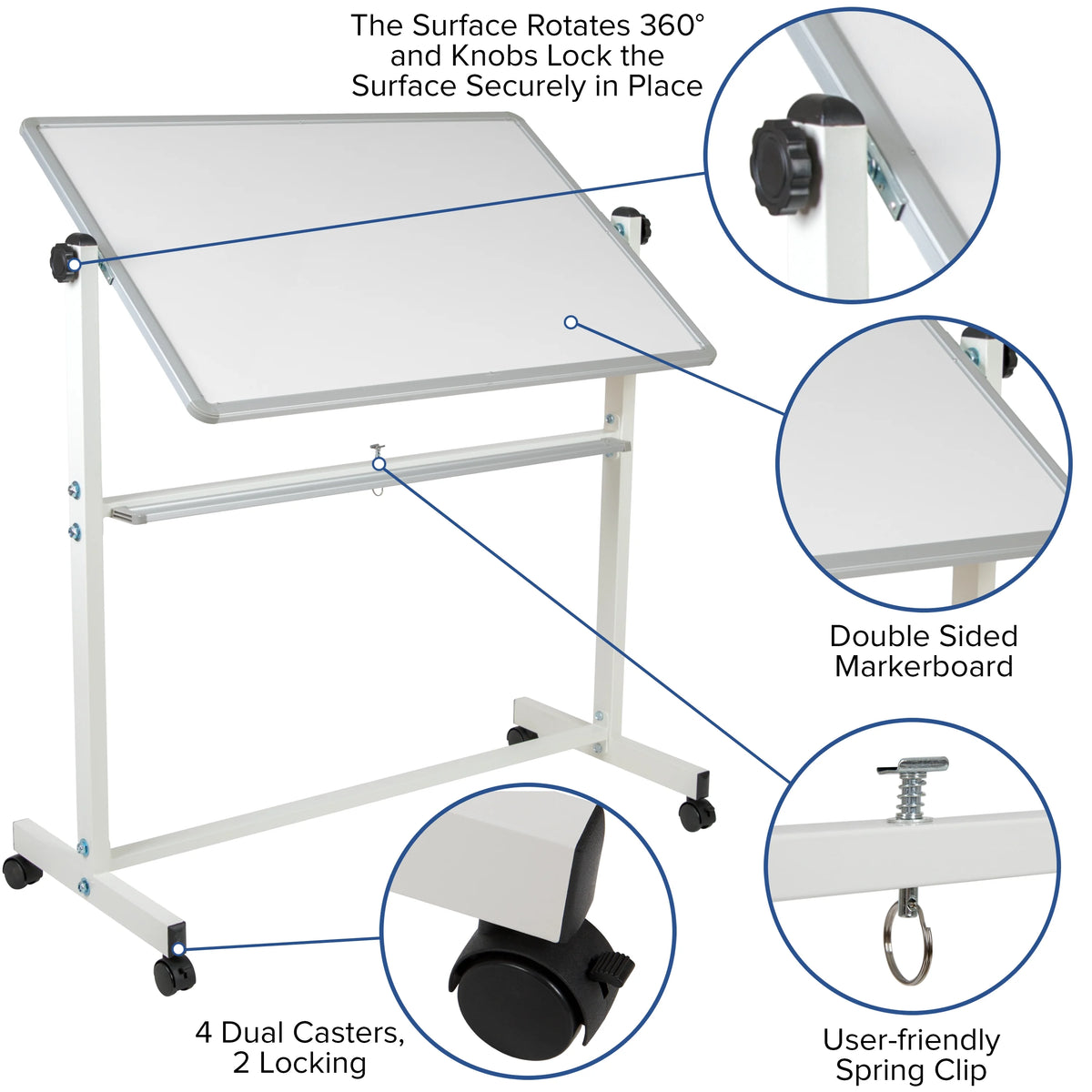 Double-Sided Mobile White Board with Pen Tray L393676