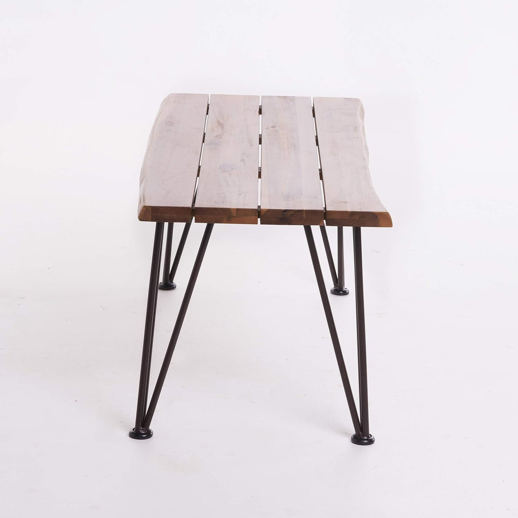 Outdoor Industrial Iron and Teak Finished Acacia Wood Coffee Table E381