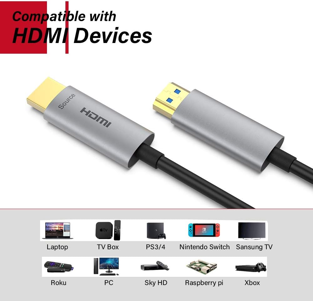 50ft Fiber Optic HDMI Cable 4K@60Hz HDR ARC 18Gbps W2809