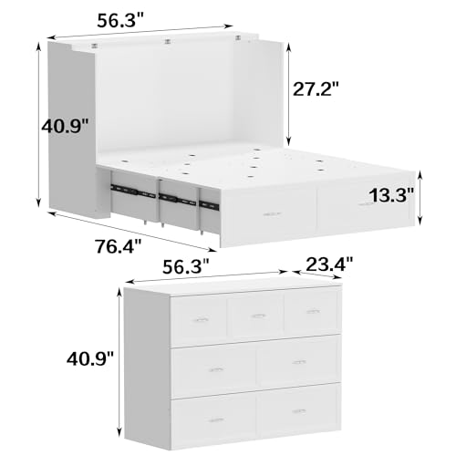 White Queen Size Murphy Cabinet Bed with Drawers G181933