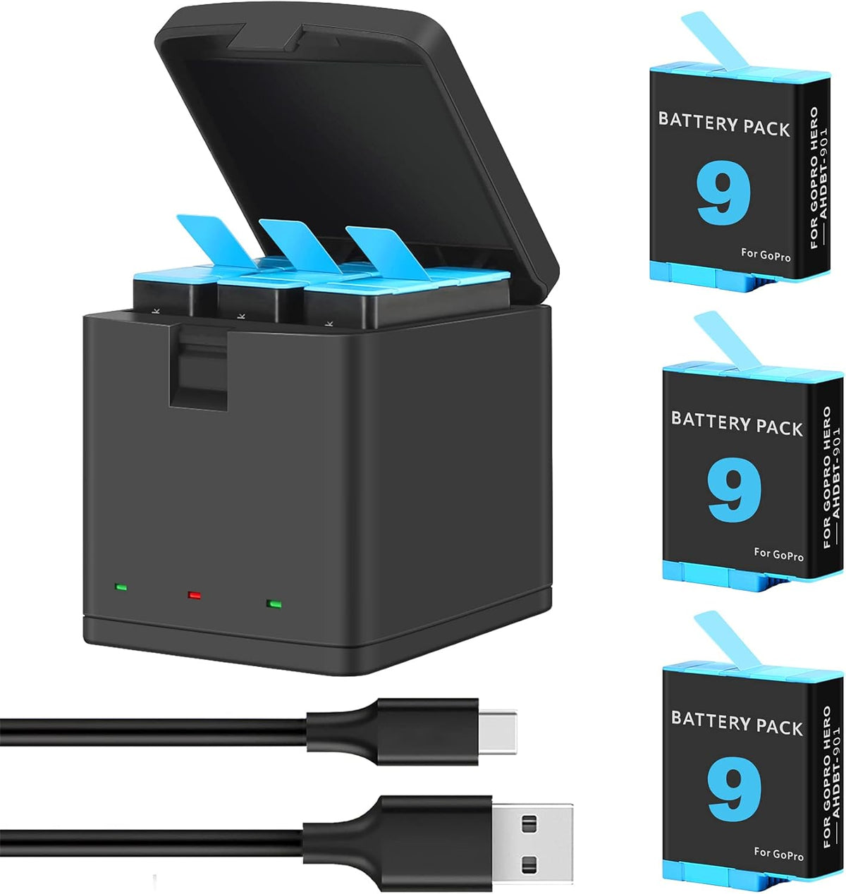 3-Pack 1800mAh Camera Batteries with 3-Channel USB Charger U293843