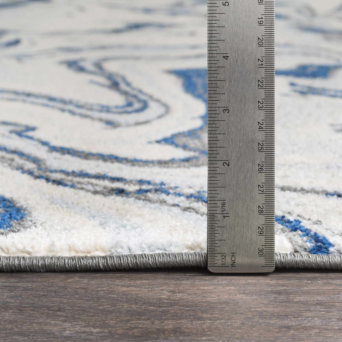 Abstract Coastal Area Rug - Marble Swirl Pattern - Ombre Blue, Royal Blue, Navy Blue, Grey, White - 5'3" x 7'3" B3965