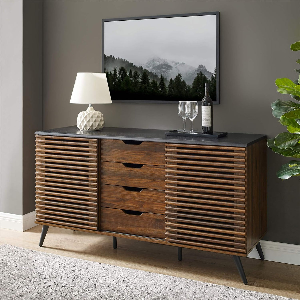 Dark Walnut 30 Inch Glass Door Bar Cabinet B6363