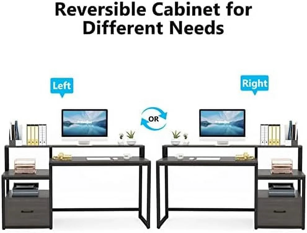 60 inch Computer Desk with File Drawer and Shelves X2881