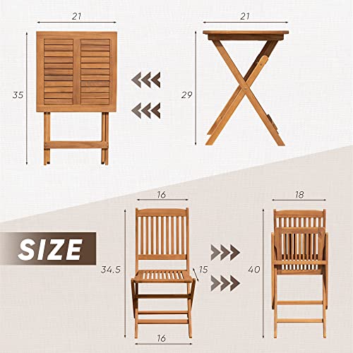 3 Piece Acacia Wood Folding Patio Bistro Set C7325