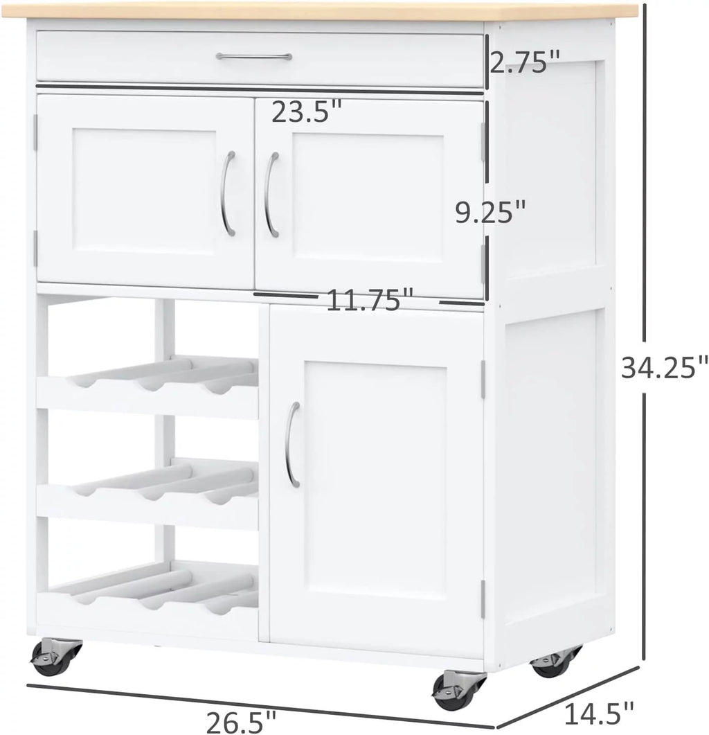 Rolling Kitchen Island with Wine Rack and Drawer W824