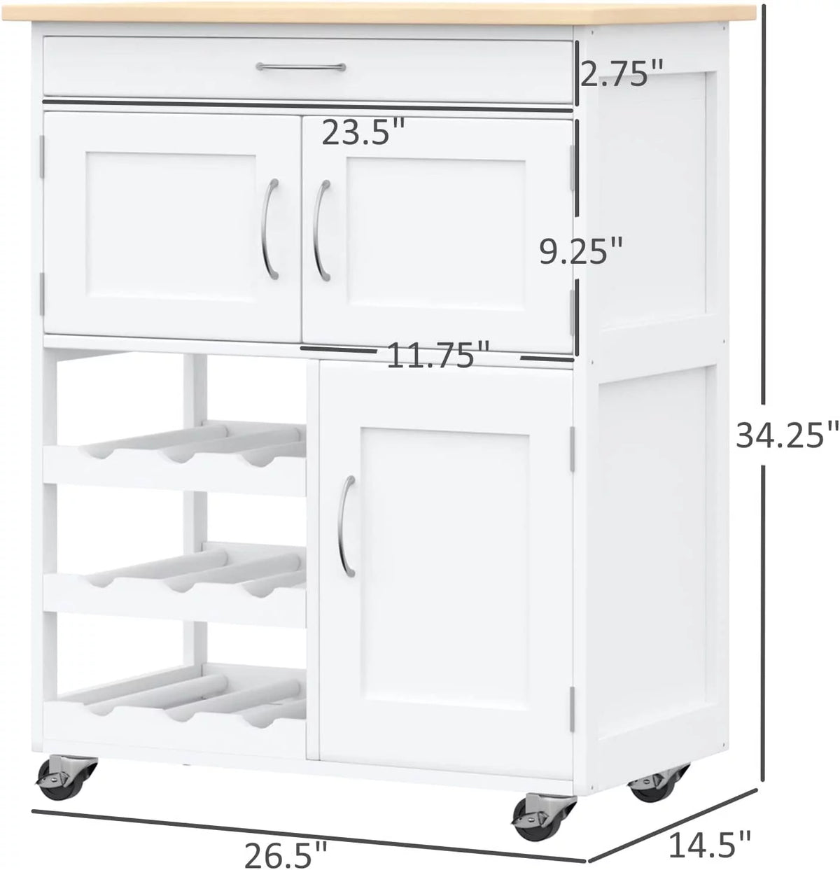 Rolling Kitchen Island with Wine Rack and Drawer W824