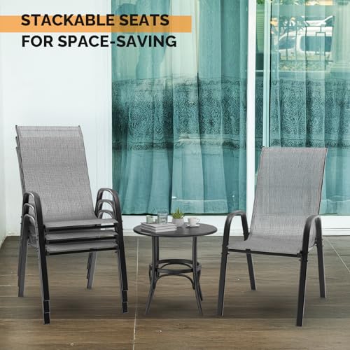 Black Set of 6 Stackable Outdoor Dining Chairs with Sling High Back and Armrests P3451