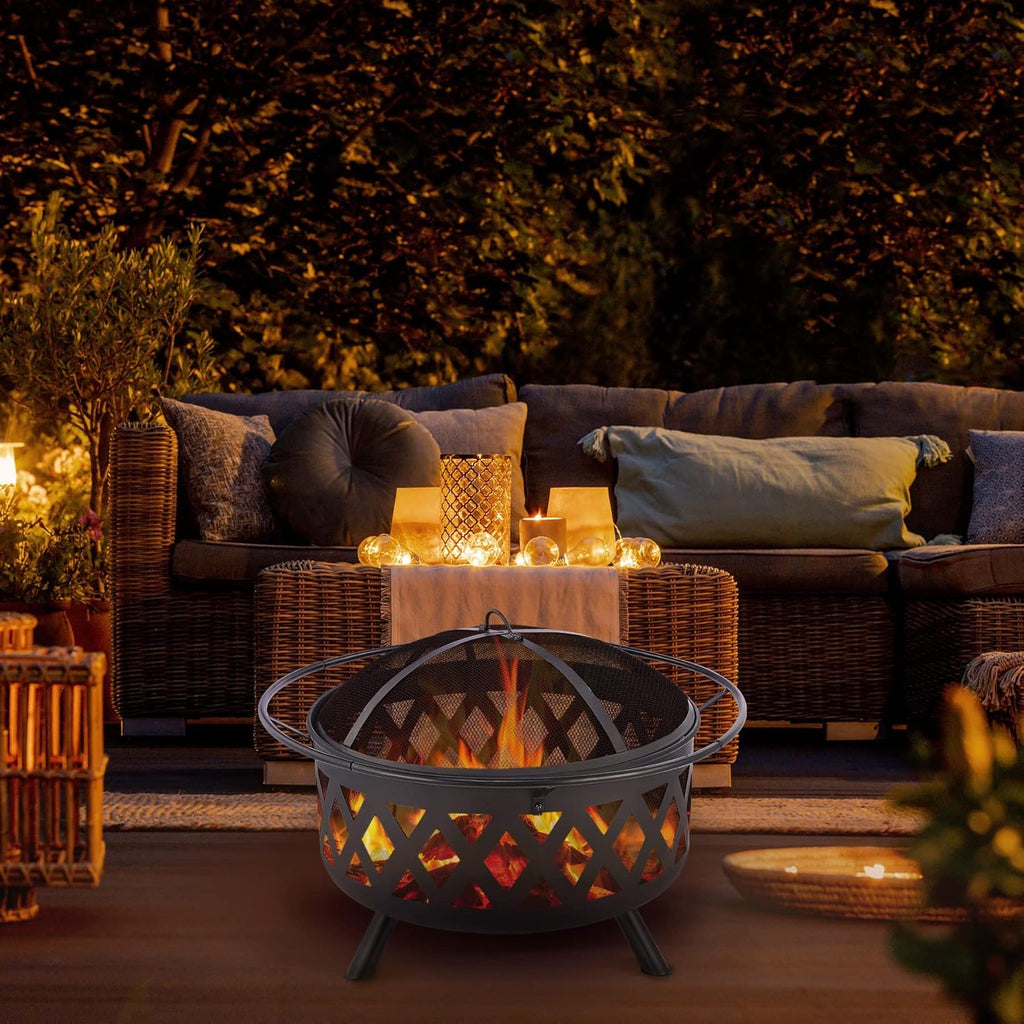 30-Inch Round Wood Burning Fire Pit with BBQ Grill G651710