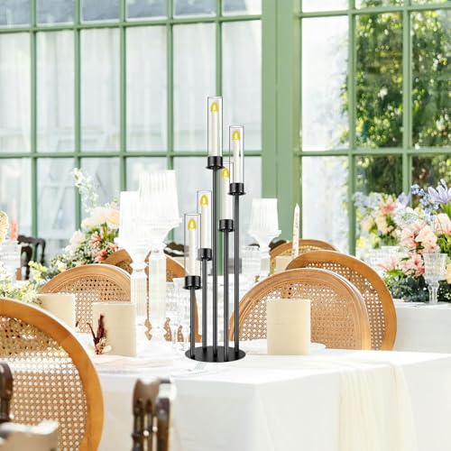 Black 5 Head Glass Cylinders Metal Candelabra E552982
