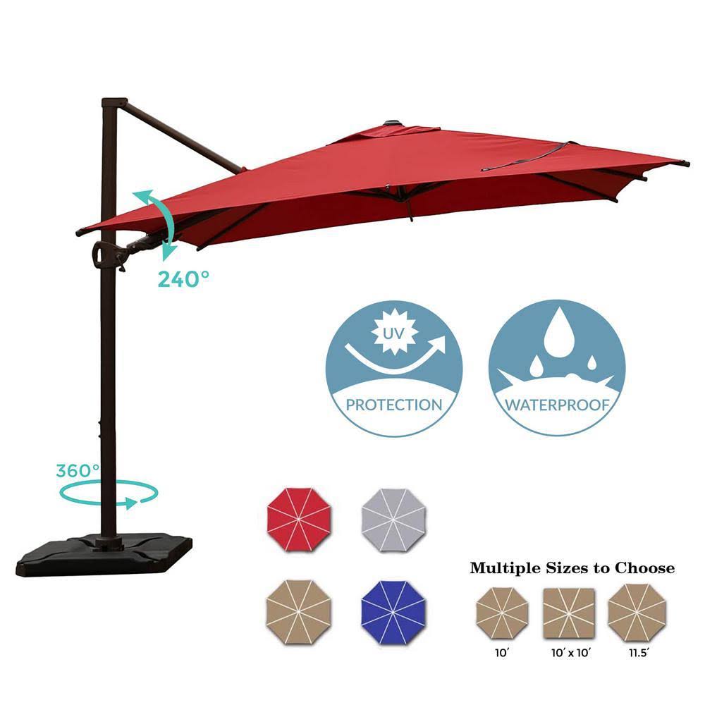 10 ft. x 10 ft. 360-Degree Rotating Aluminum Cantilever Patio Umbrella with Base Weight in Dark Red Y105