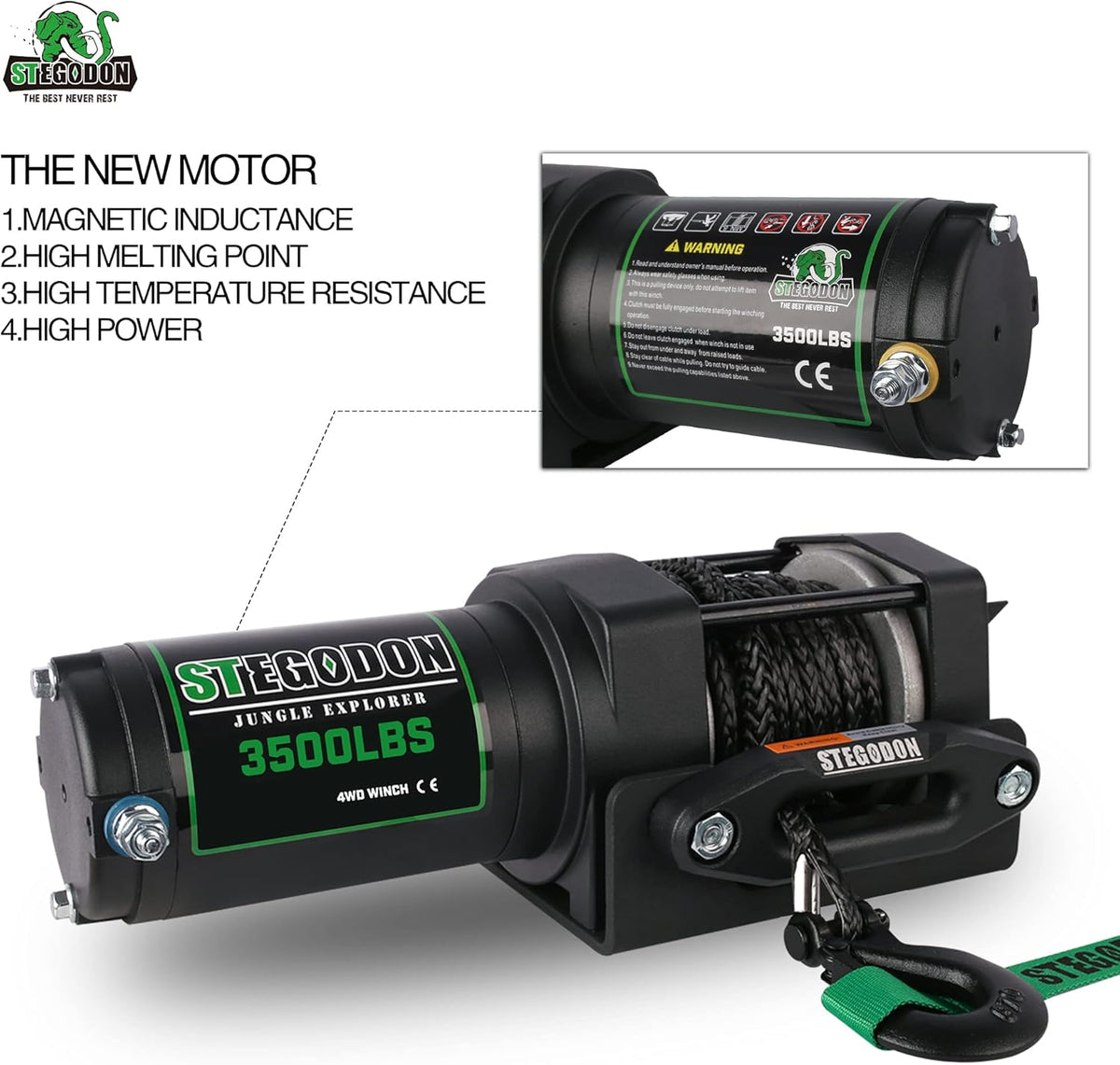 3500 lb. Load Capacity 12V Synthetic Rope Electric Winch with Wireless Remote D945