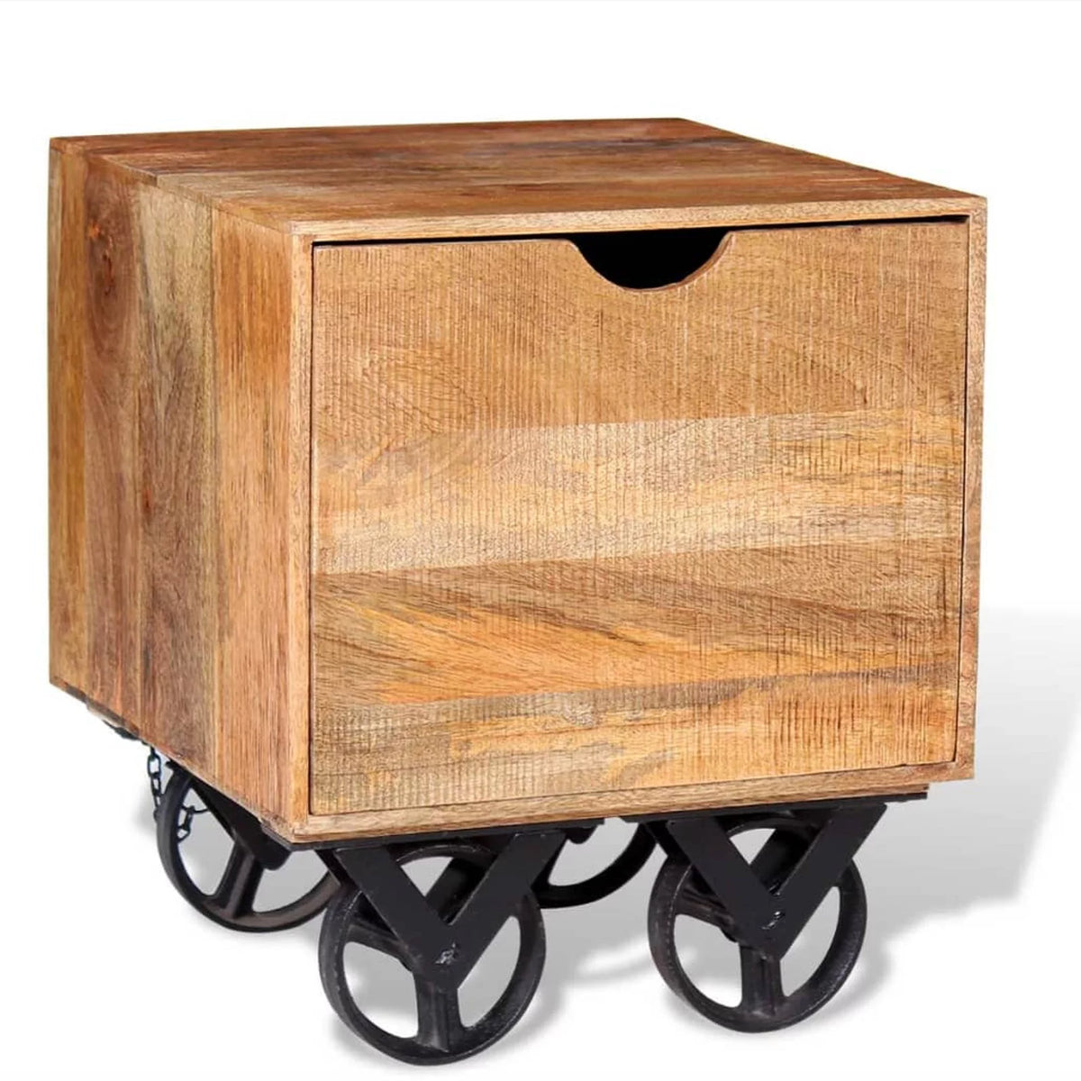 Solid Mango Wood Side Table with Drawer Wheels T991