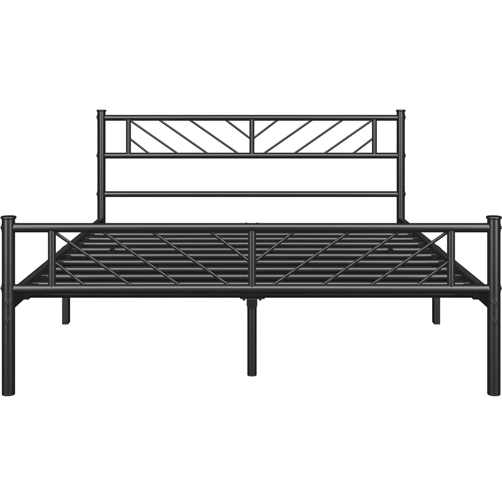 Queen Metal Platform Bed with Arrow Design Headboard and Footboard C683643