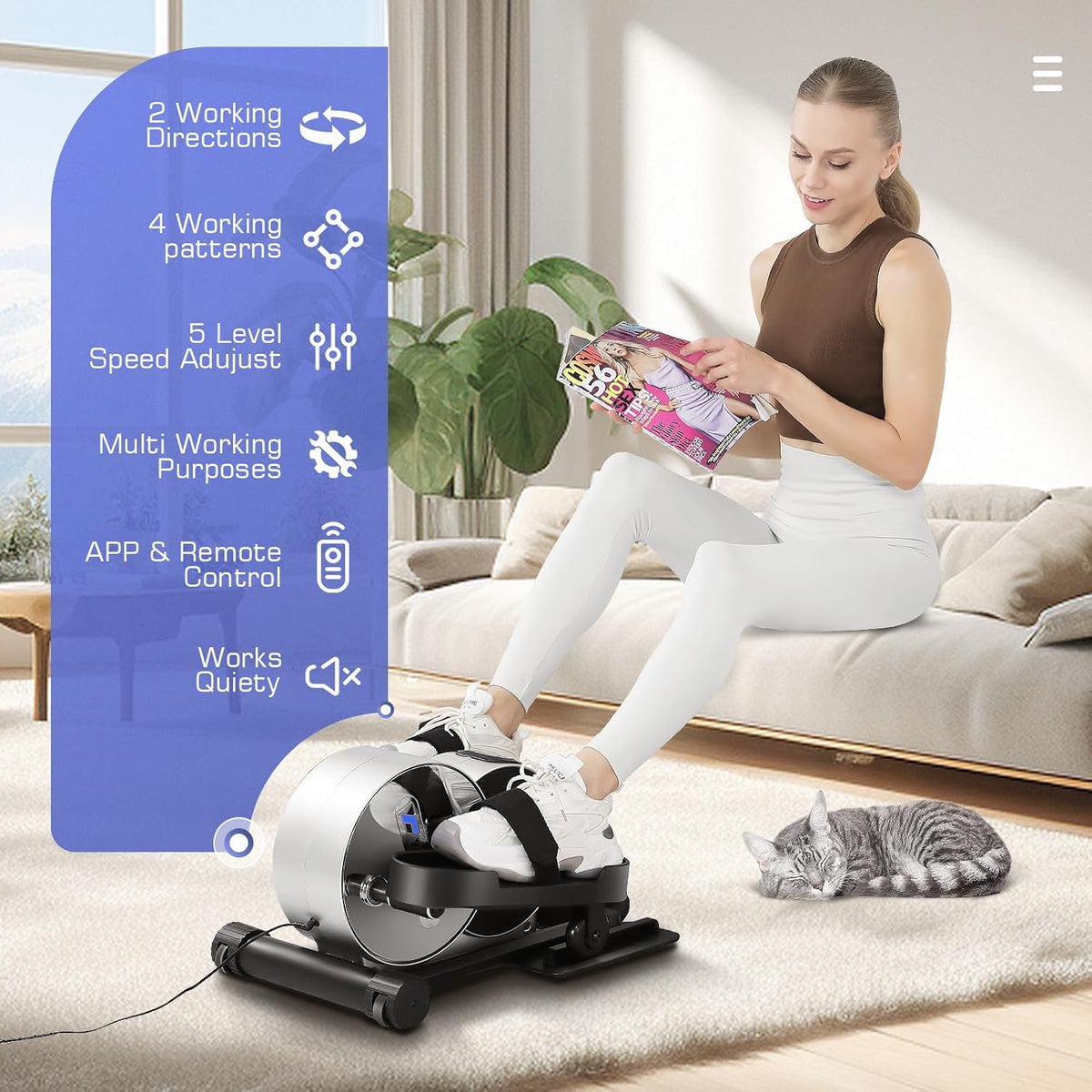 Under Desk Elliptical, Electric Seated Foot Pedal Exerciser with LCD Display Monitor, Remote Control R76808