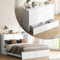 Queen Size White Murphy Bed with Tri-Folding Mattress and Storage Drawer H1958