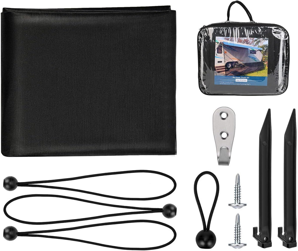 RV Awning Side Sun Shade 9’ x 7’ Black Mesh Screen Kit S9285