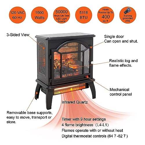 1500W Infrared Freestanding Electric Fireplace Stove Heater with Remote Y3112