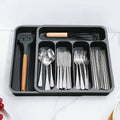 Black Expandable Plastic Silverware Drawer Organizer O769605