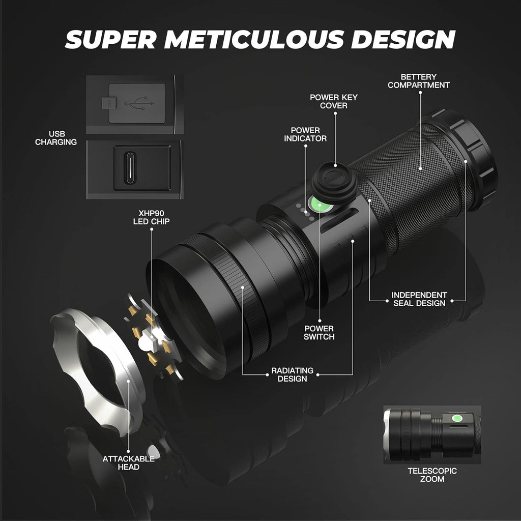 100000 High Lumens Rechargeable LED Flashlight X61371