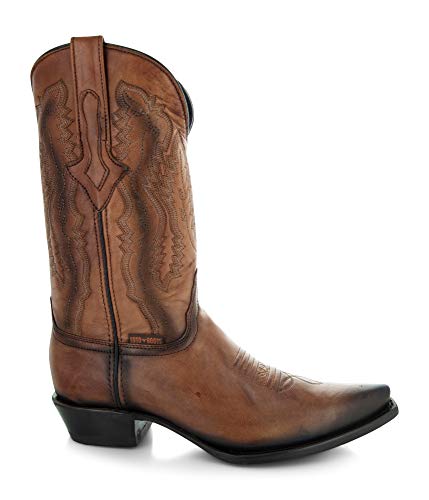 Tan Genuine Leather Snip Toe Cowboy Boots X516717