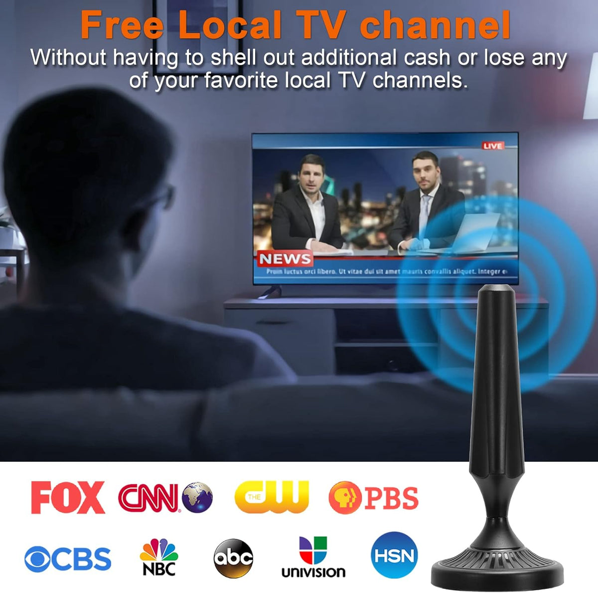 Indoor Amplified HDTV Antenna 300 Miles 4K 1080P with Coax Cable Pack of 2 H4671
