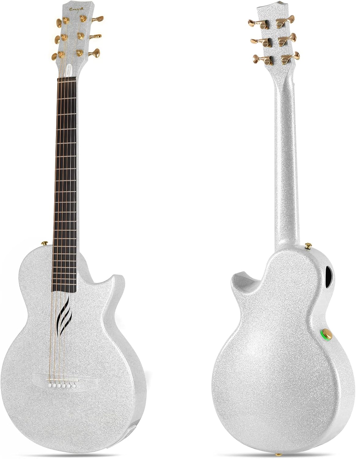 Carbon Fiber Acoustic Electric Guitar with Gig Bag, Strap, Strings, Instrument Cable (Sparkling Silver) L30161