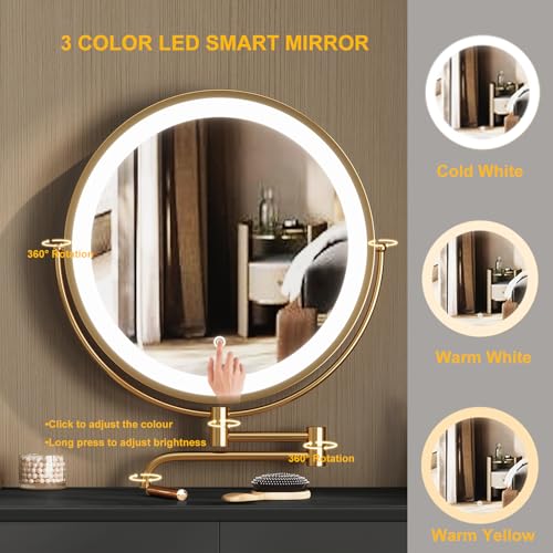 Black 31.5in Vanity Desk Set with 360° Rotating Mirror and Lights, 2 Drawers, Stool U967707