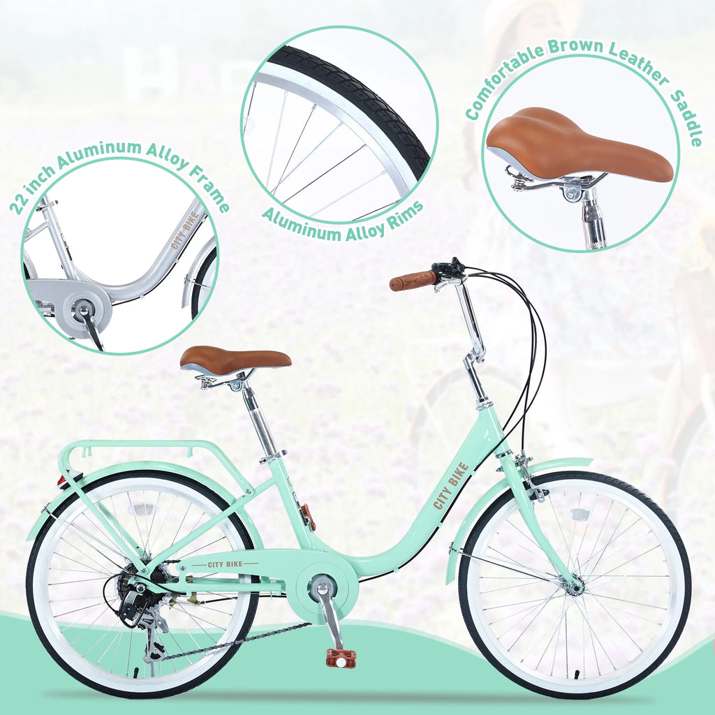 22" Aluminum Alloy 7 Speed Green Bicycle H92175