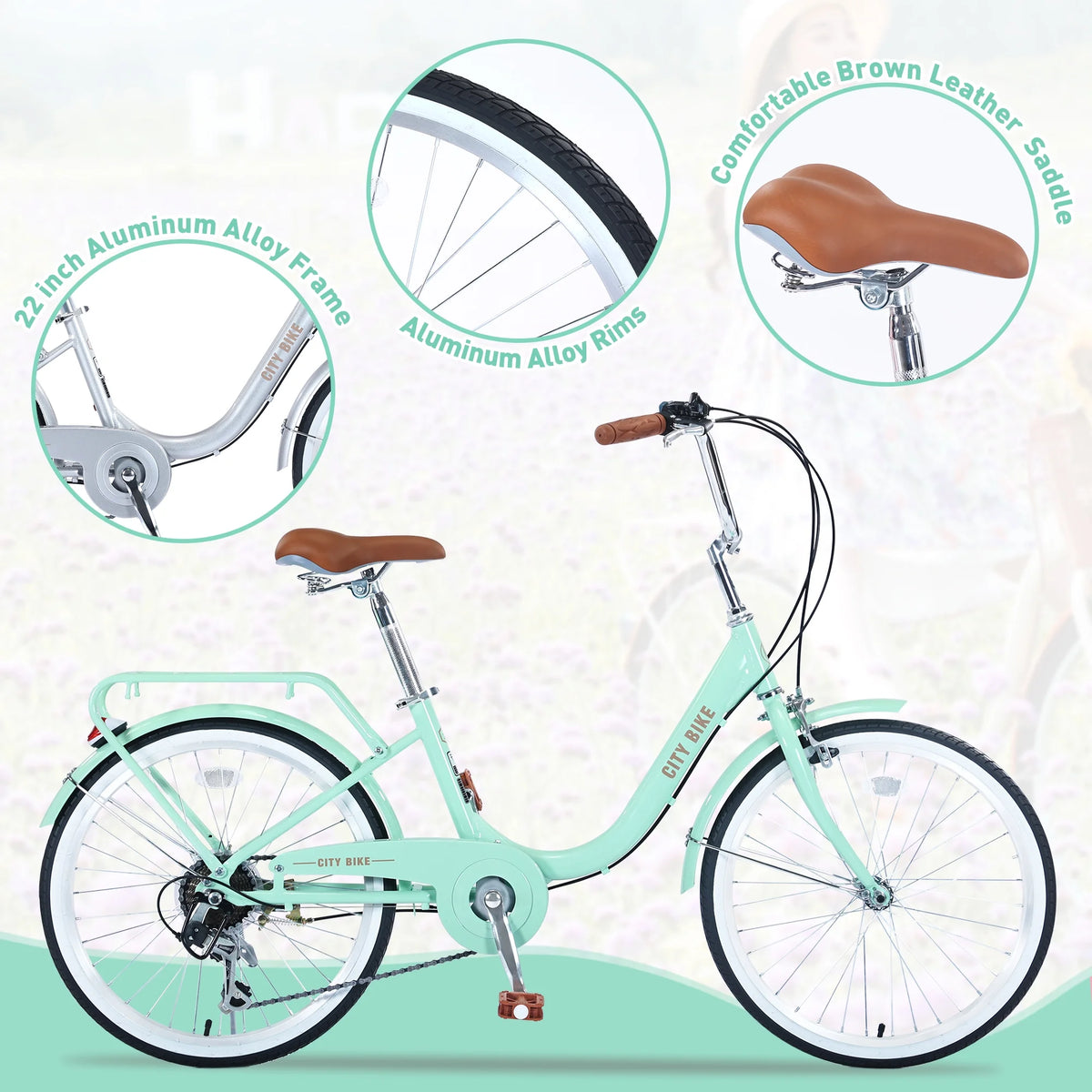 22" Aluminum Alloy 7 Speed Green Bicycle H92175