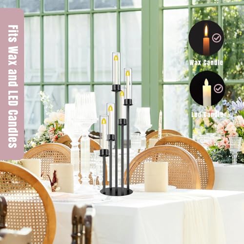 Black 5 Head Glass Cylinders Metal Candelabra E552982