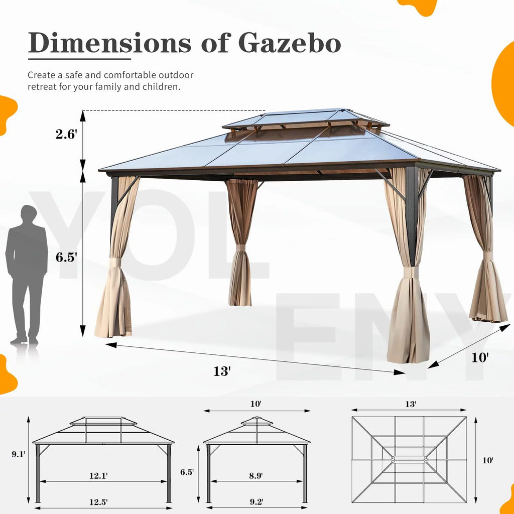 10'x13' Polycarbonate Double Roof Aluminum Hardtop Gazebo R3030