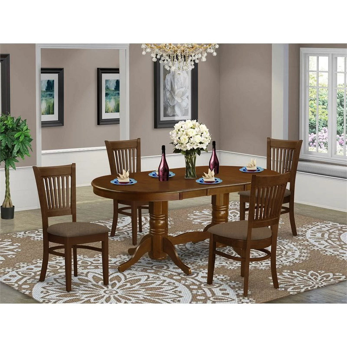 5-piece Espresso Wood Dining Table Set I4428