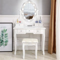 White 5 Drawer Vanity Table with Cushioned Stool Set F9501