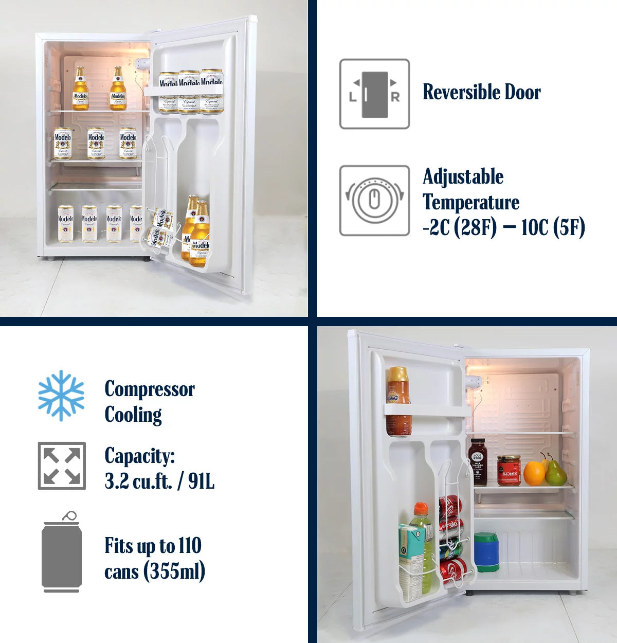 Compact Fridge with Bottle Opener, 90 L 3.2 Cubic Foot P9417